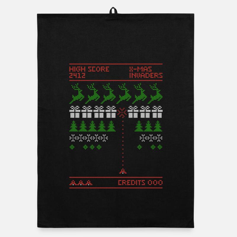 X-Mas Invaders | Shooting Game | ugly christmas Organic dish towel