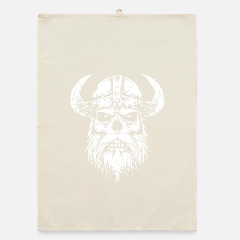 Viking Skull with Horns Organic dish towel
