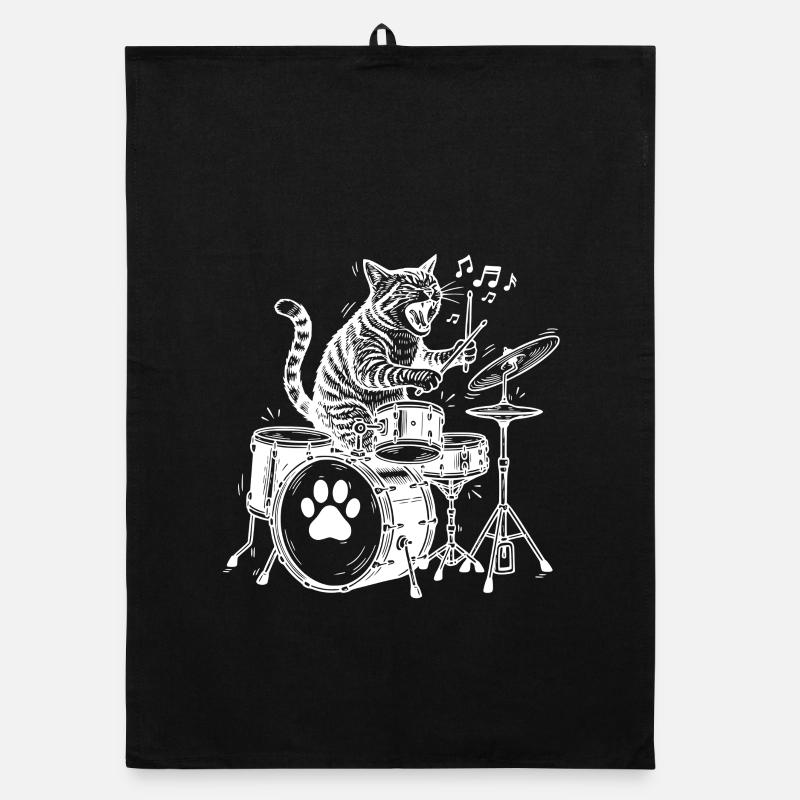 Funny Drumming Cat Music Drummer Organic dish towel