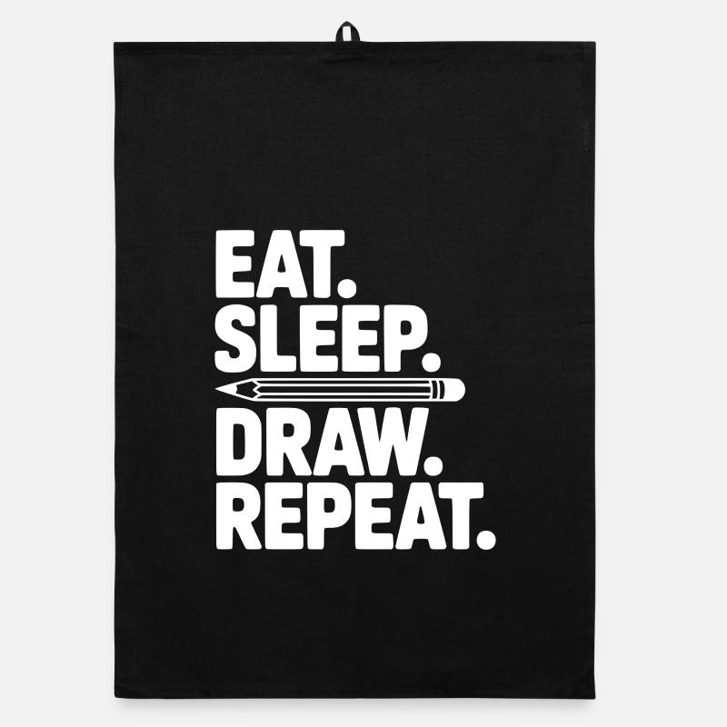 Manger. Dormir. Dessiner. Répéter. Torchon bio