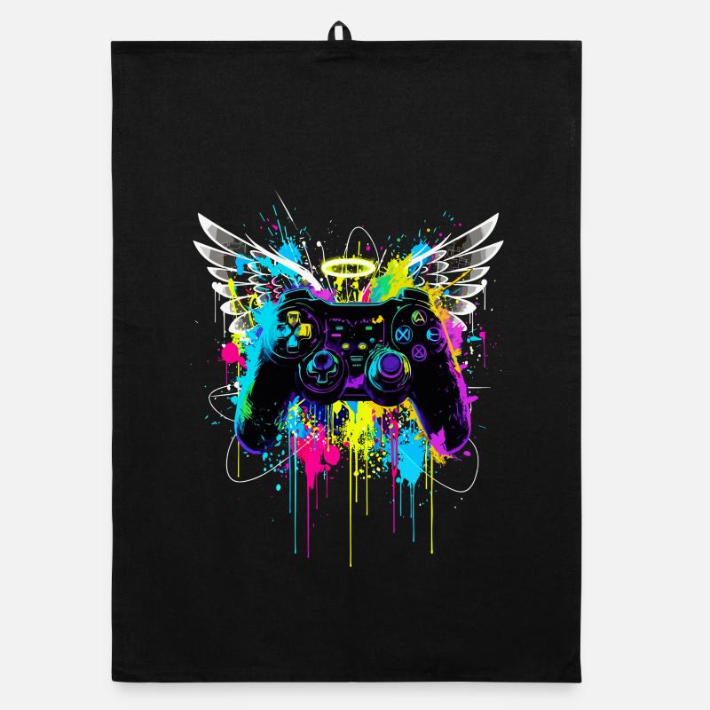 Gaming Controller Wings Street Art Paint Splash Organic dish towel