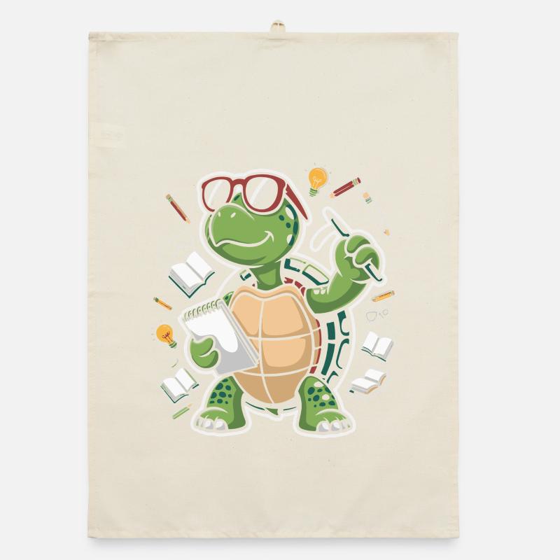 Learning turtle with glasses Organic dish towel