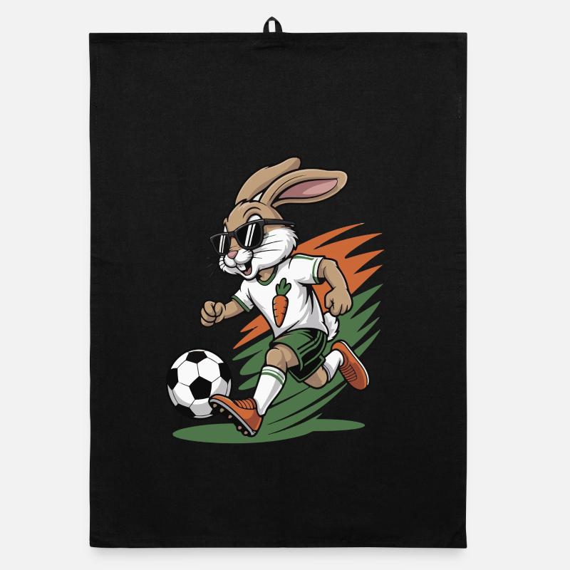 Carrot Kick Bunny in Soccer Style Organic dish towel