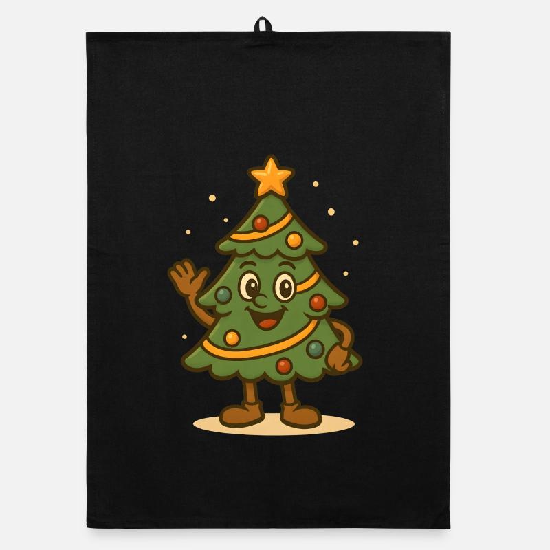 Fun Christmas Tree Cartoon Waving Design Organic dish towel