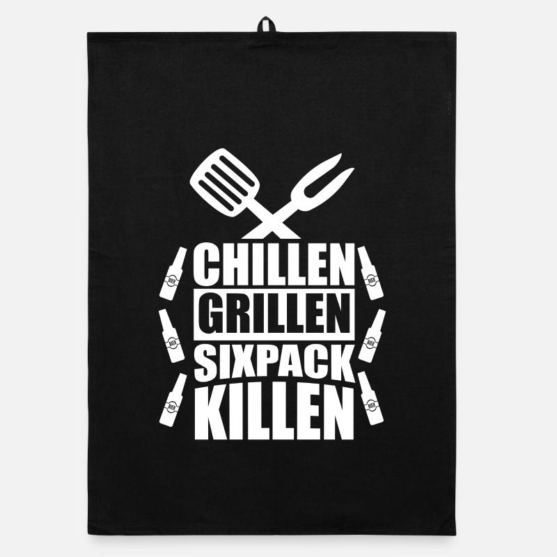 Chilling Grilling Sixpack Kill / BBQ Saying Funny Organic dish towel