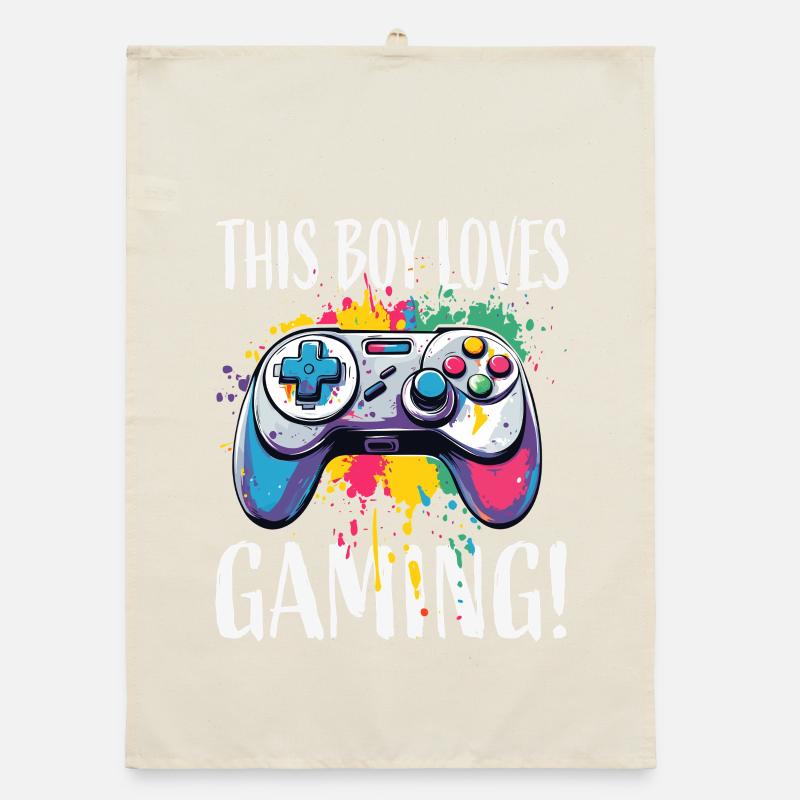 Junge liebt Gaming – bunte Controller-Splash Organic Geschirrtuch