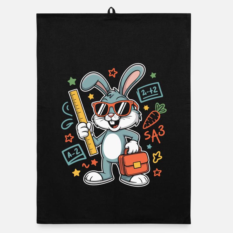 Learning bunny school adventure with glasses Organic dish towel