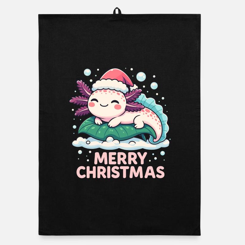 Cute Axolotl Merry Christmas Organic dish towel