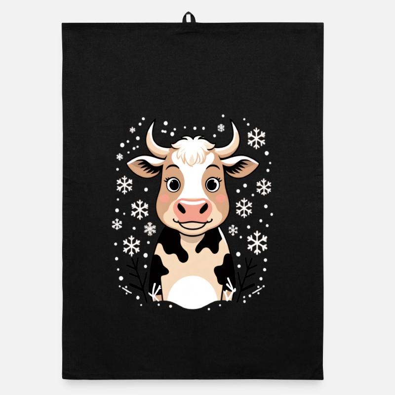 Winterkuh mit Schneeflocken Organic Geschirrtuch