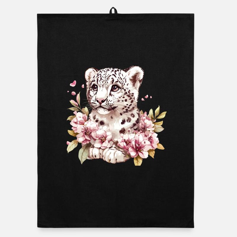 Petit léopard avec couronne de fleurs Torchon bio