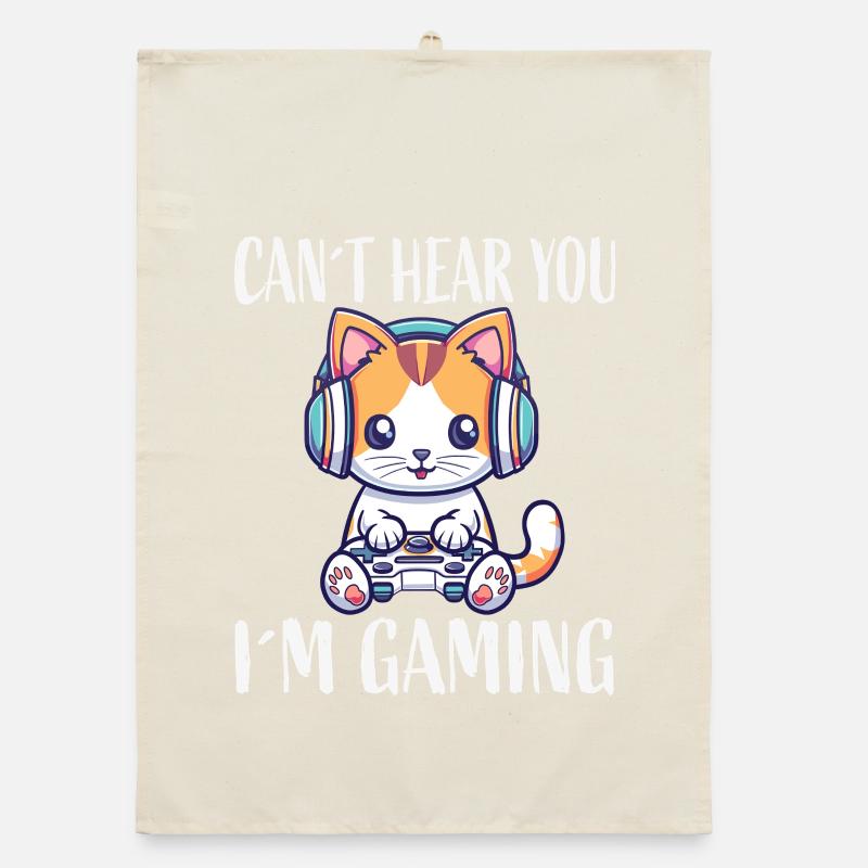 Kätzchen mit Headset beim Gaming Organic Geschirrtuch
