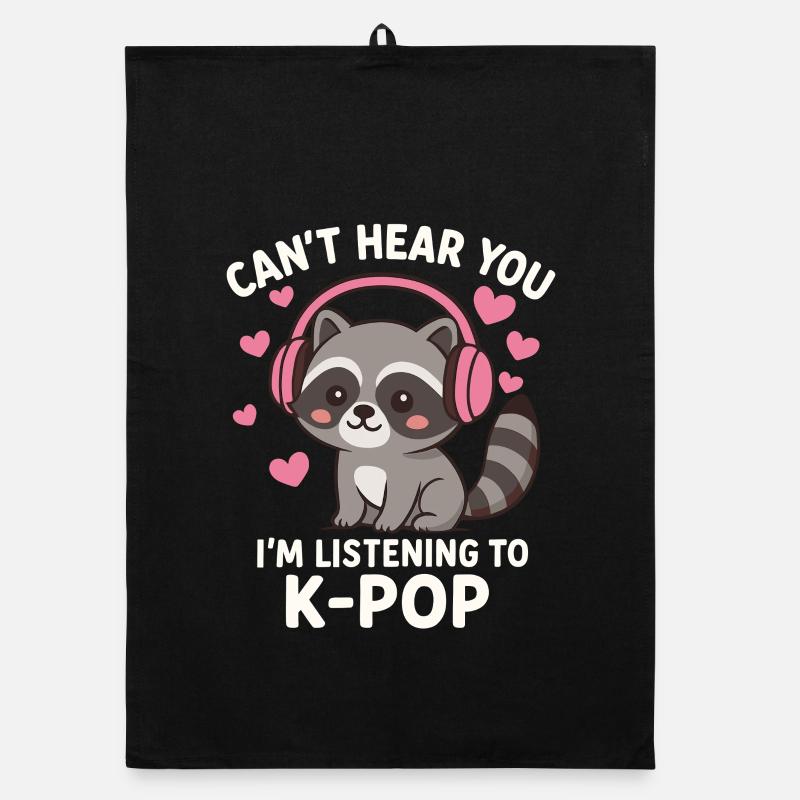 Kawaii Waschbär hört K-Pop Organic Geschirrtuch
