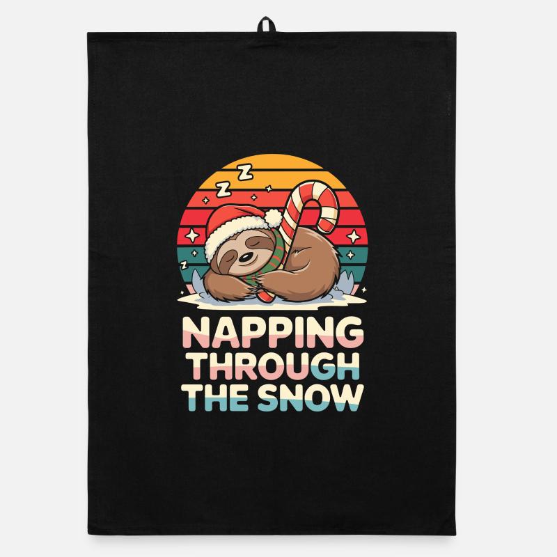 Napping Through The Snow Funny Sloth Organic dish towel