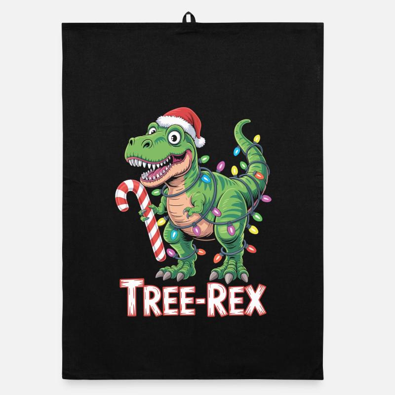 Tree-Rex – T-Rex mit Zuckerstange & Lichtern Organic Geschirrtuch