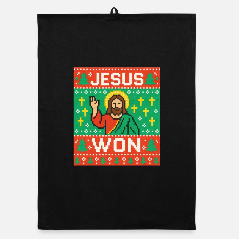 Jesus Won hässlicher Weihnachtspullover-Stil, christlich - Organic Geschirrtuch - Schwarz