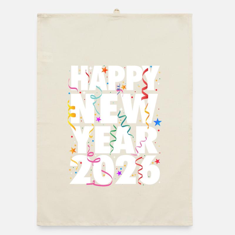 Joyeuse année 2026 Célébration du compte à rebours Festive Torchon bio