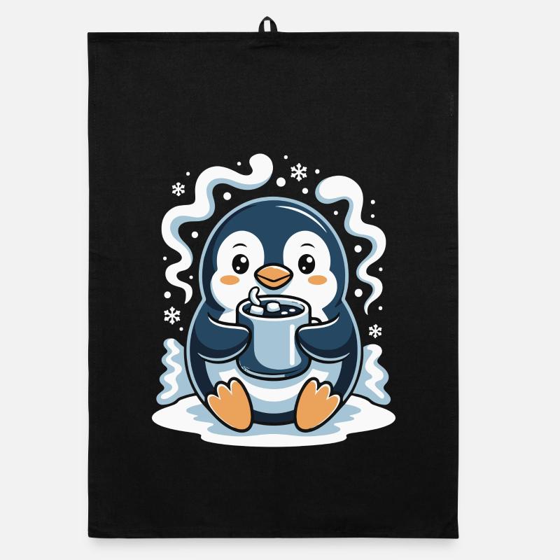 Cuddly penguin with hot cocoa Organic dish towel