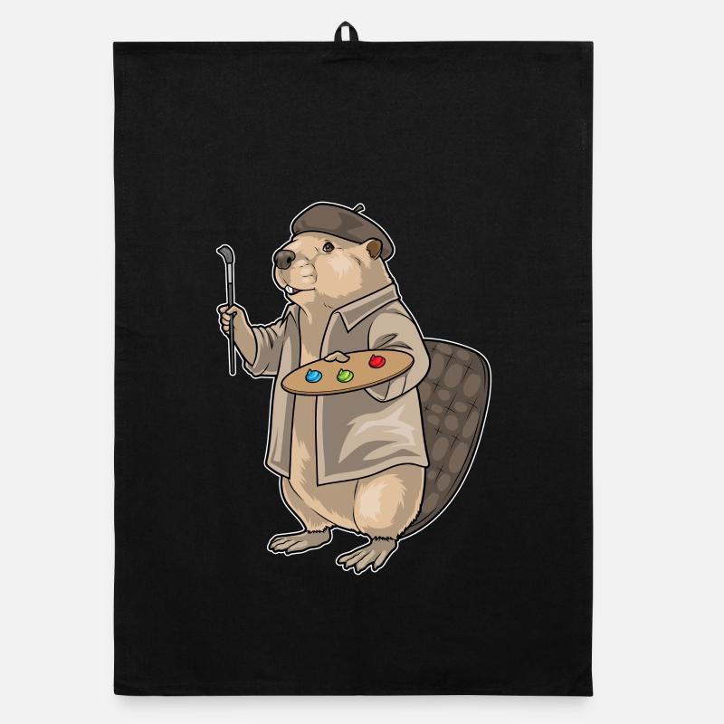 Beaver Painter Brush Painting Organic dish towel
