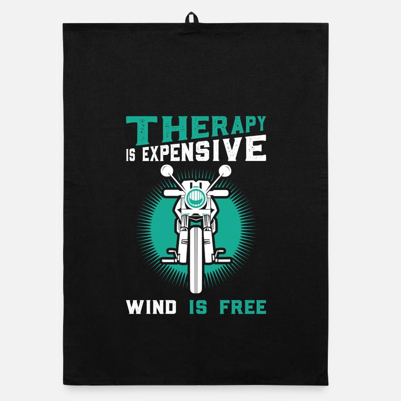 Therapy expensive, wind free – motorcycle motif Organic dish towel