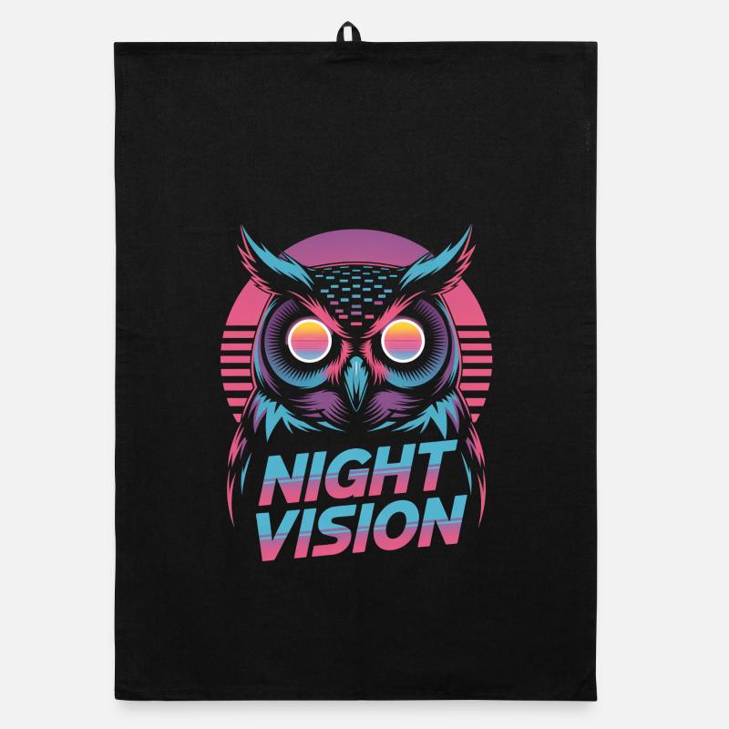 Night Vision Owl Retro Synthwave Night Torchon bio