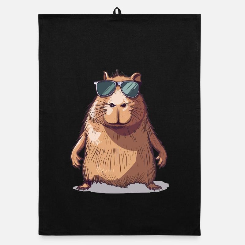 Comic de capybara décontracté avec lunettes de soleil - Torchon bio - noir