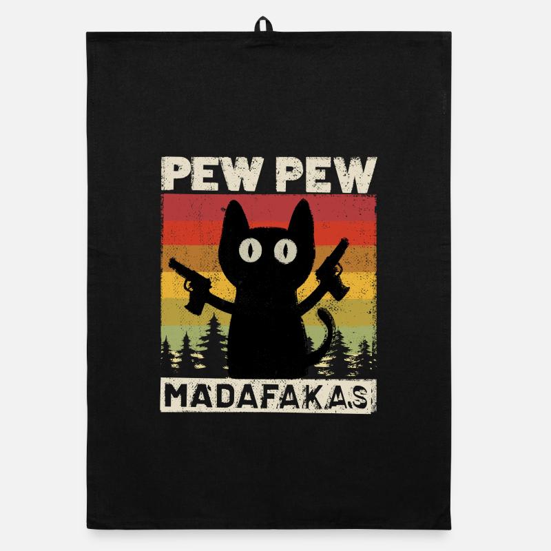 Pew Pew Katze - Organic Geschirrtuch - Schwarz