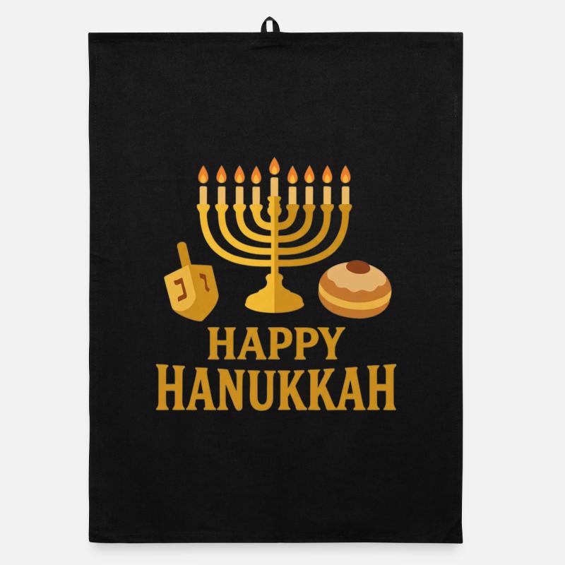 Menorah d’or : Joyeux Hanoukka Torchon bio