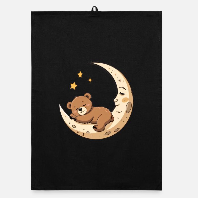 Sleeping Bear on Crescent Moon Illustration Organic dish towel