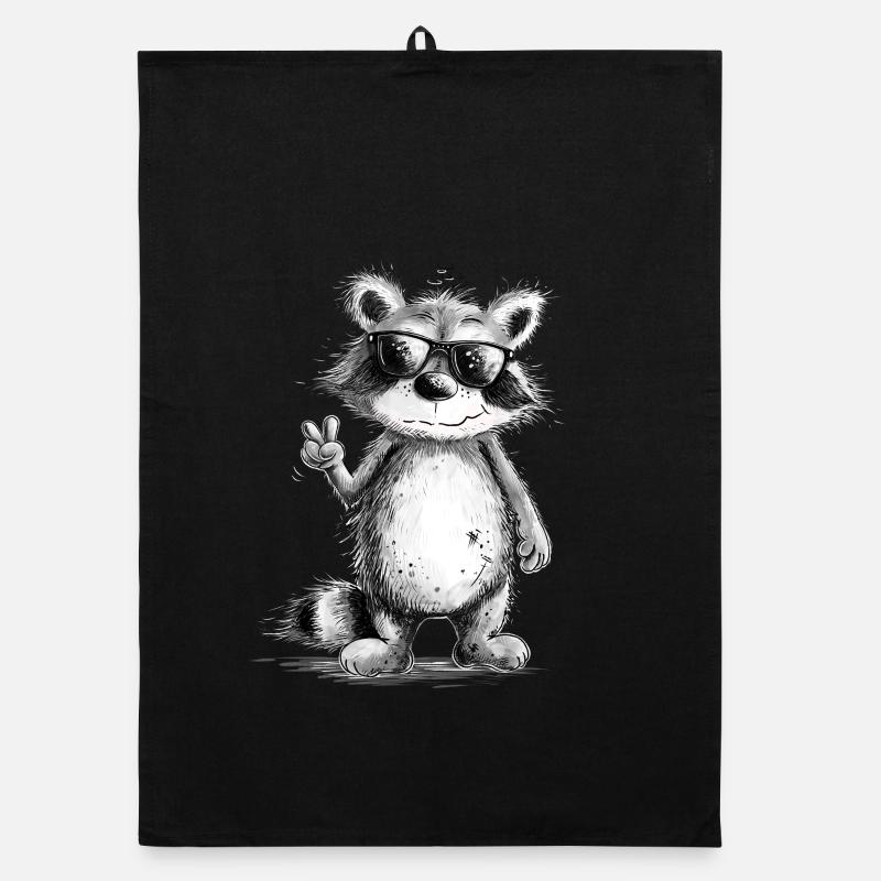 Happy Waschbär Mit Sonnenbrille in Peace Pose  Organic Geschirrtuch