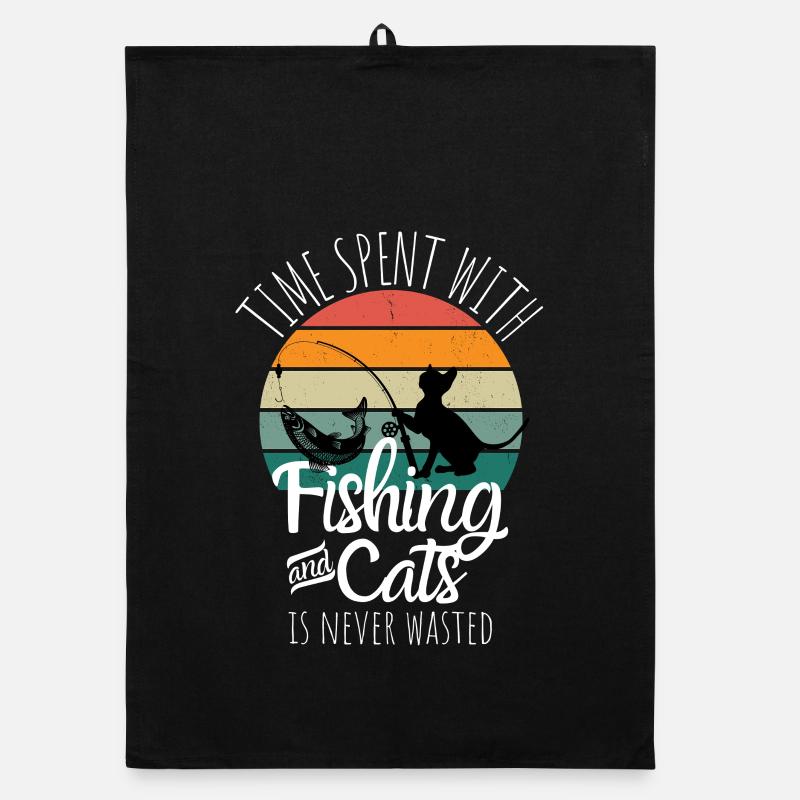 Pêche et chats – Design rétro de loisirs Torchon bio