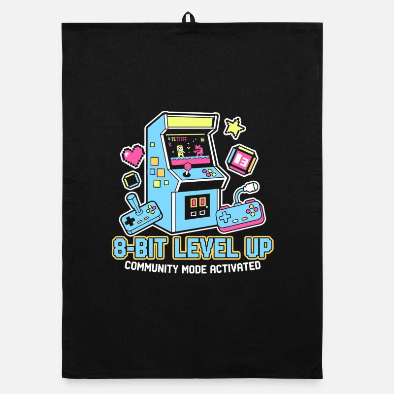 8-Bit LEVEL Arcade Retro Gaming Community - Organic dish towel - black