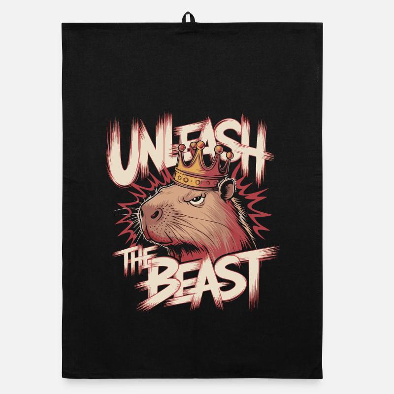 Capybara König Unleash the Beast Design - Organic Geschirrtuch - Schwarz