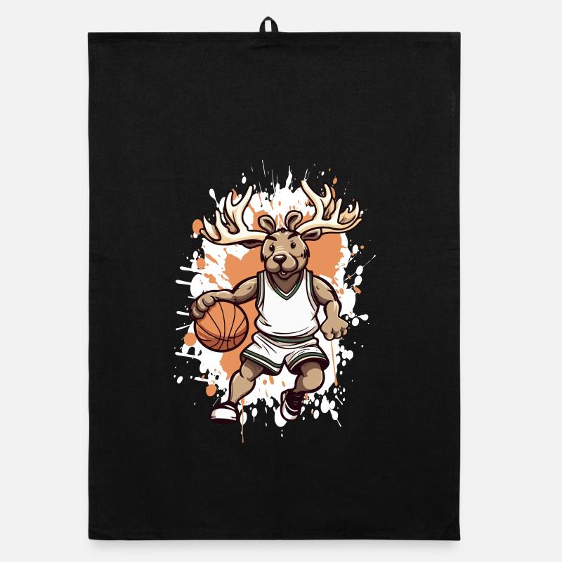 Basketball Hirsch Comic Organic Geschirrtuch