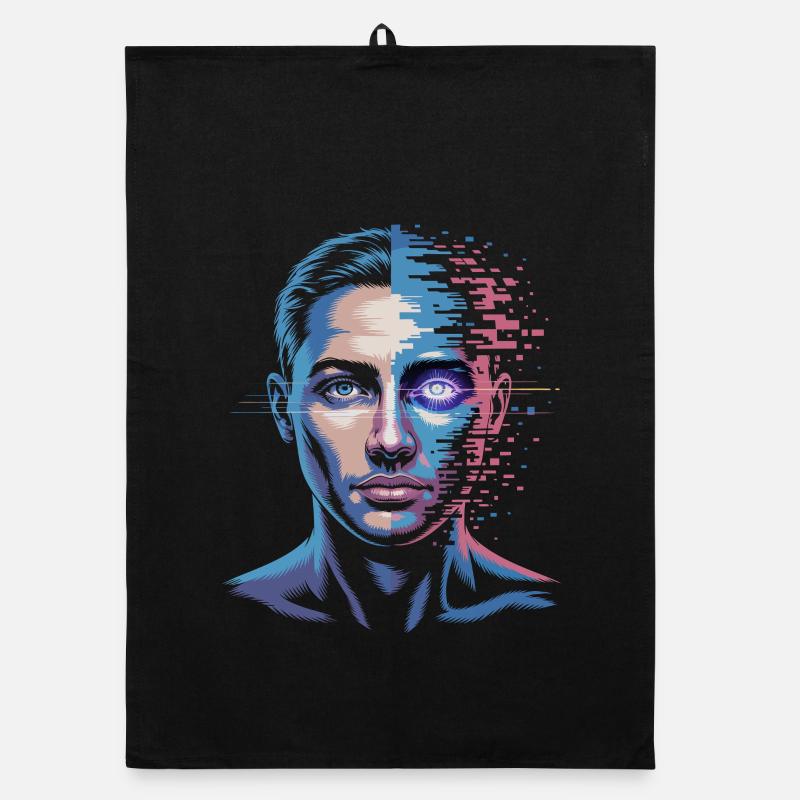 Digital human with glitch effect Organic dish towel