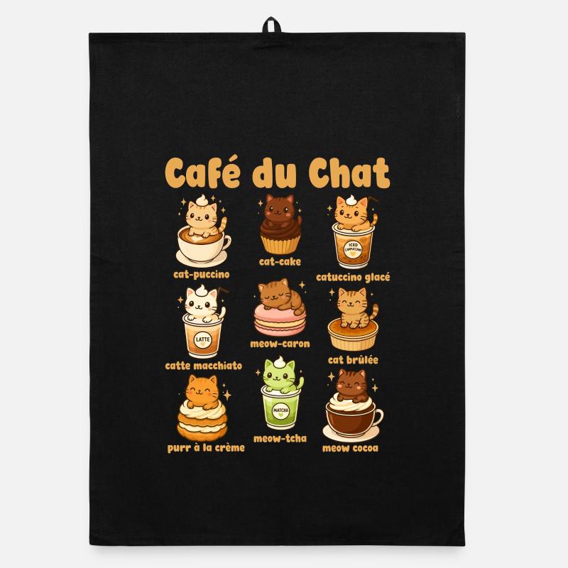 Café Du Chat Jeu de mots sur le café Chat mignon Torchon bio
