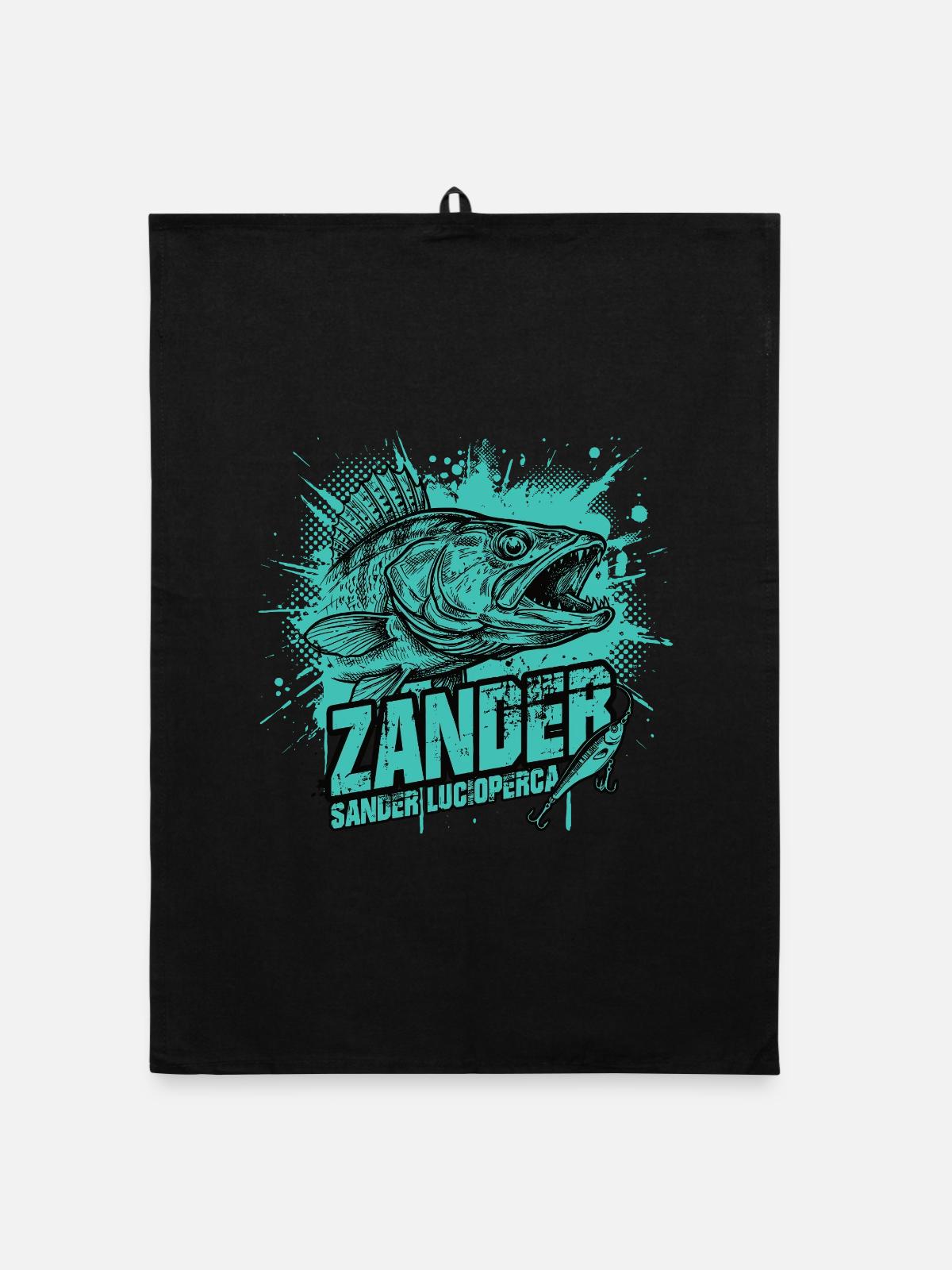 Zander Angler: Der Raubfisch-Jäger - Organic Geschirrtuch - Schwarz - Vorne