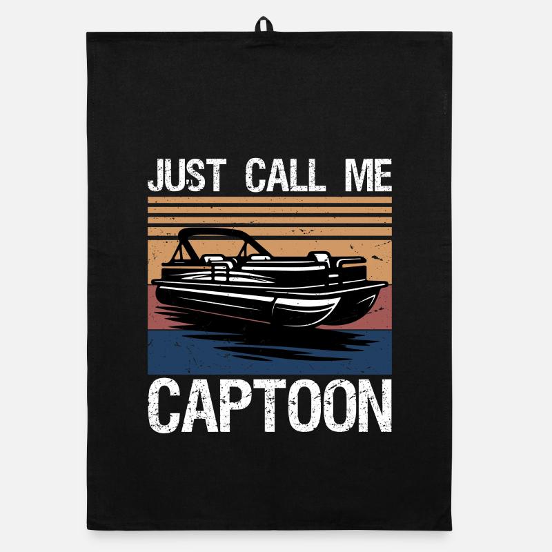 Just Call Me Captoon Funny Pontoon Boat Captain - Organic Geschirrtuch - Schwarz