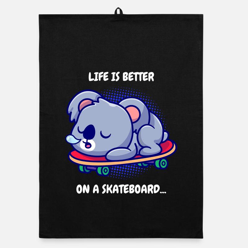 Koala en skateboard - Torchon bio - noir