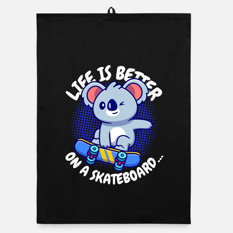 Koala Skateboard Joie de vivre - Torchon bio - noir