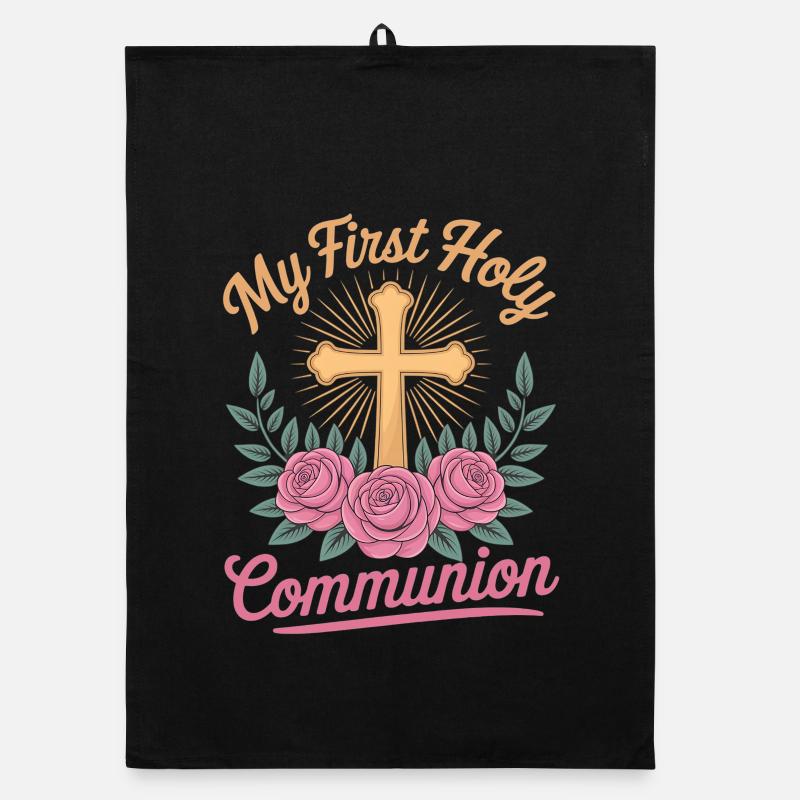 First Holy Communion Cross Roses Organic dish towel