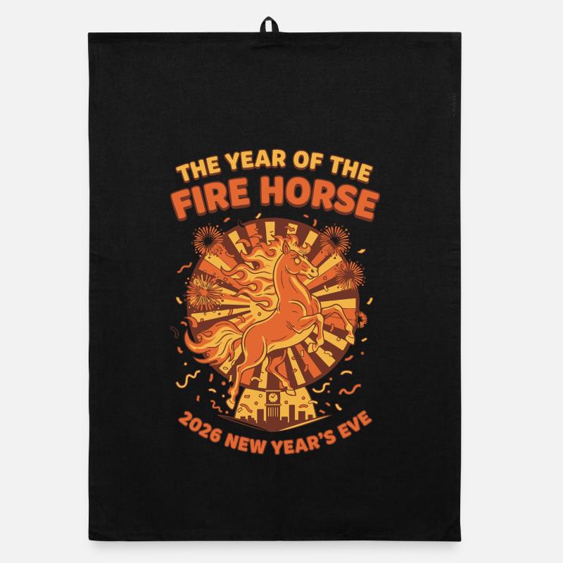 L’Année du Cheval de Feu 2026 Réveillon du Nouvel An Torchon bio