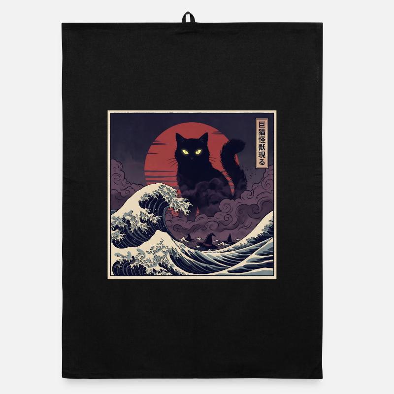 Un chat Kaiju géant au-dessus des vagues 巨猫怪獣現る Torchon bio