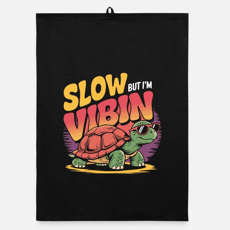 Slow But I'm Vibing Funny Tortoise  Organic dish towel
