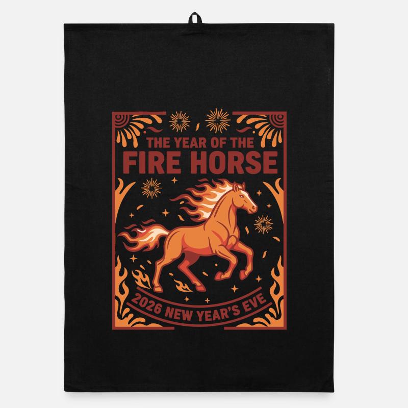 Année de la célébration du cheval de feu du réveillon du Nouvel An 2026 Torchon bio