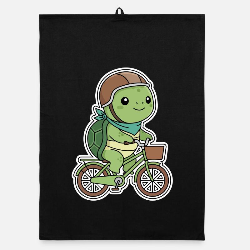 Tortue verte à vélo - Torchon bio - noir