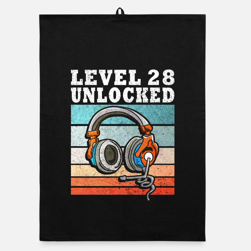 Level 28 Unlocked Kopfhörer Motiv Organic Geschirrtuch
