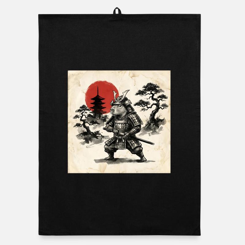 Samurai hamster in front of red Japan sun Organic dish towel