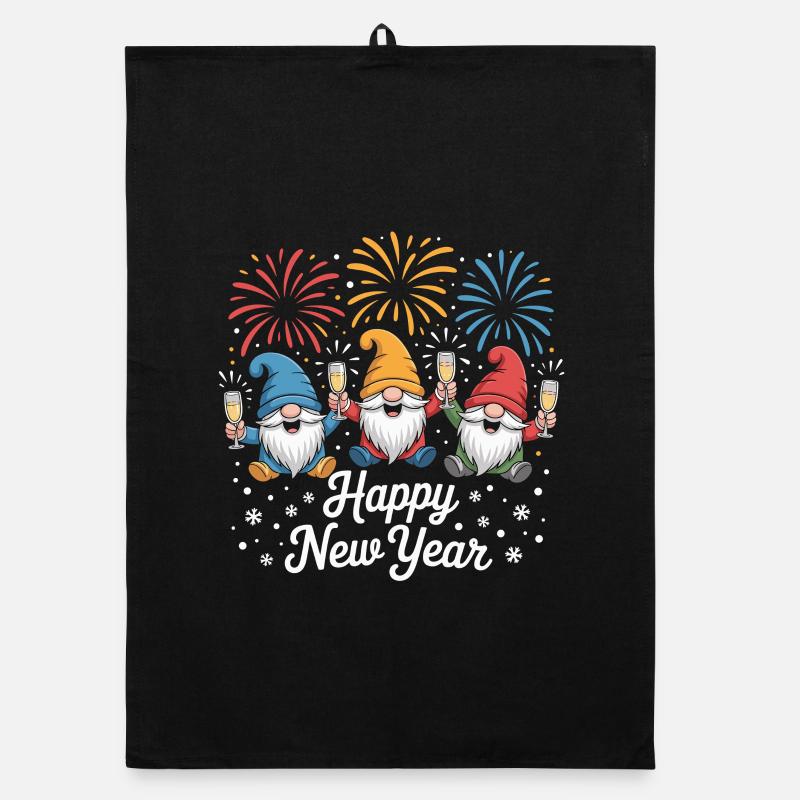 Happy New Year Gnome Fireworks Celebration Organic dish towel