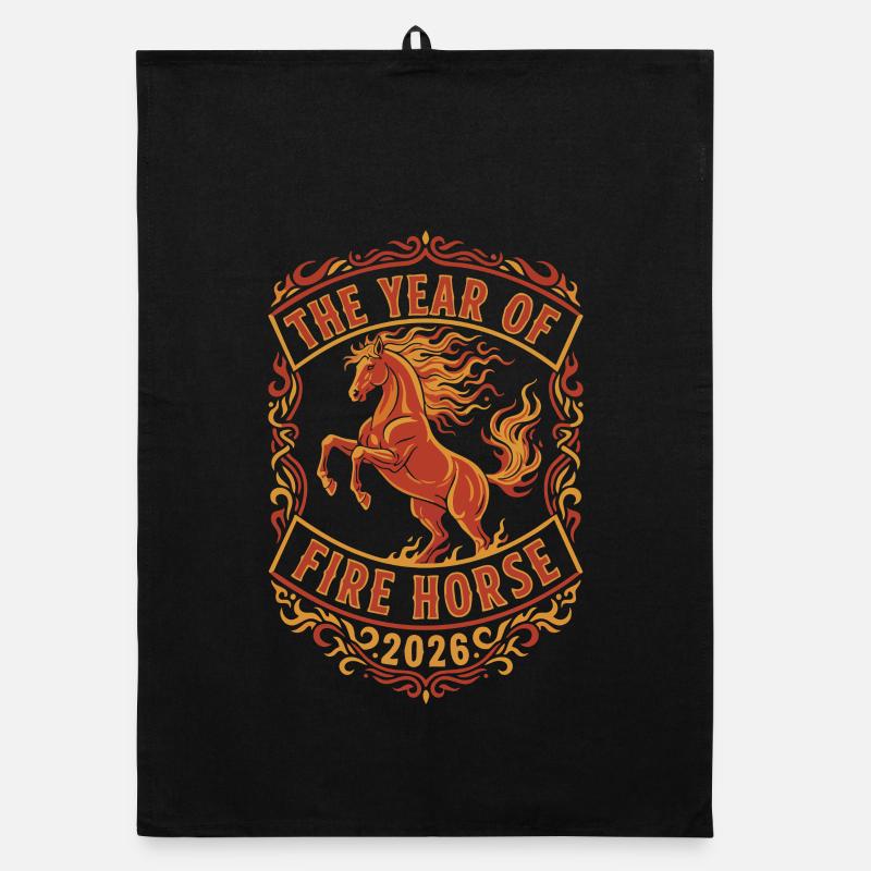 La conception de célébrations de l’Année du Cheval de Feu 2026 Torchon bio