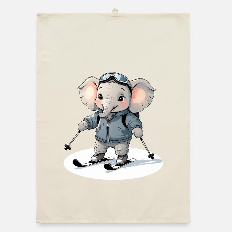 Skiing Elephant Pullover Hoodie Organic dish towel